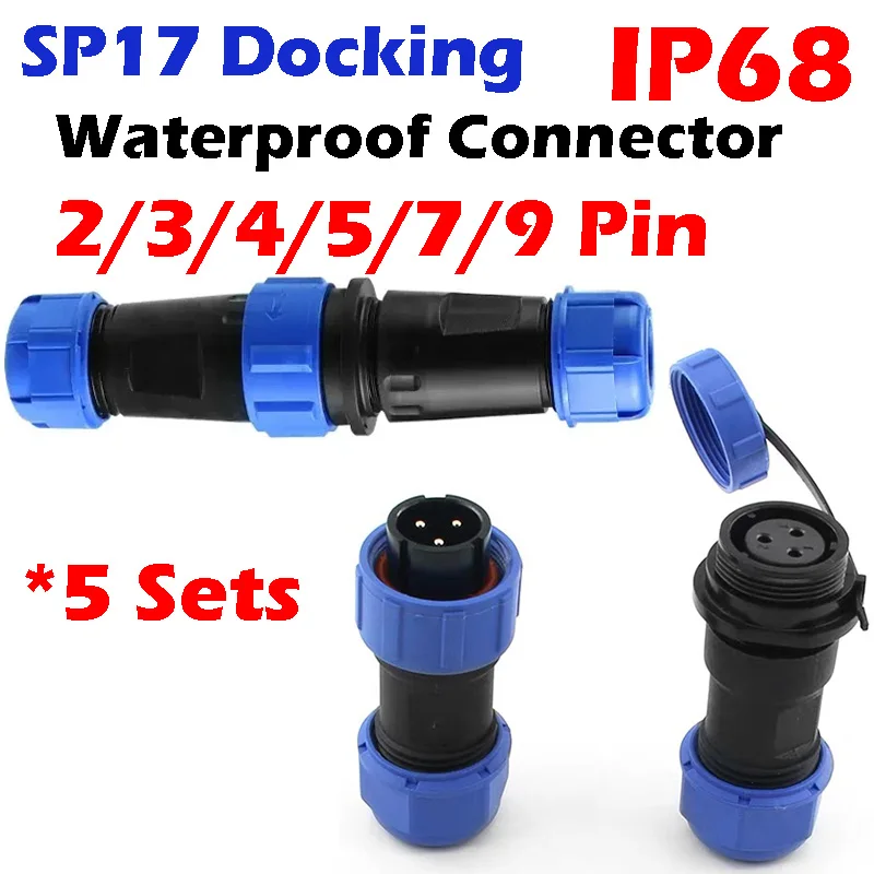 

5 Sets SP17 Docking IP68 Waterproof Aviation Plug Connector 2/3/4/5/7/9 Pin Panel Mount Wire and Cable Solder Connection