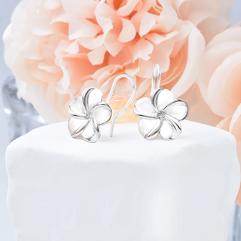 S925 Sterling Silver Cute Flower Hook Earrings Zircon Decor 18K Plated Earrings Women's Trendy Vacation Style Jewelry Earrings