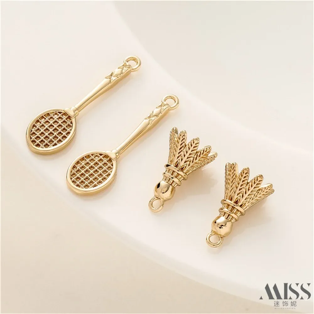 

14K Gold Color-preserving Badminton Racket Pendant DIY Accessories Handmade Bracelet Necklace Decorative Charm Pendant