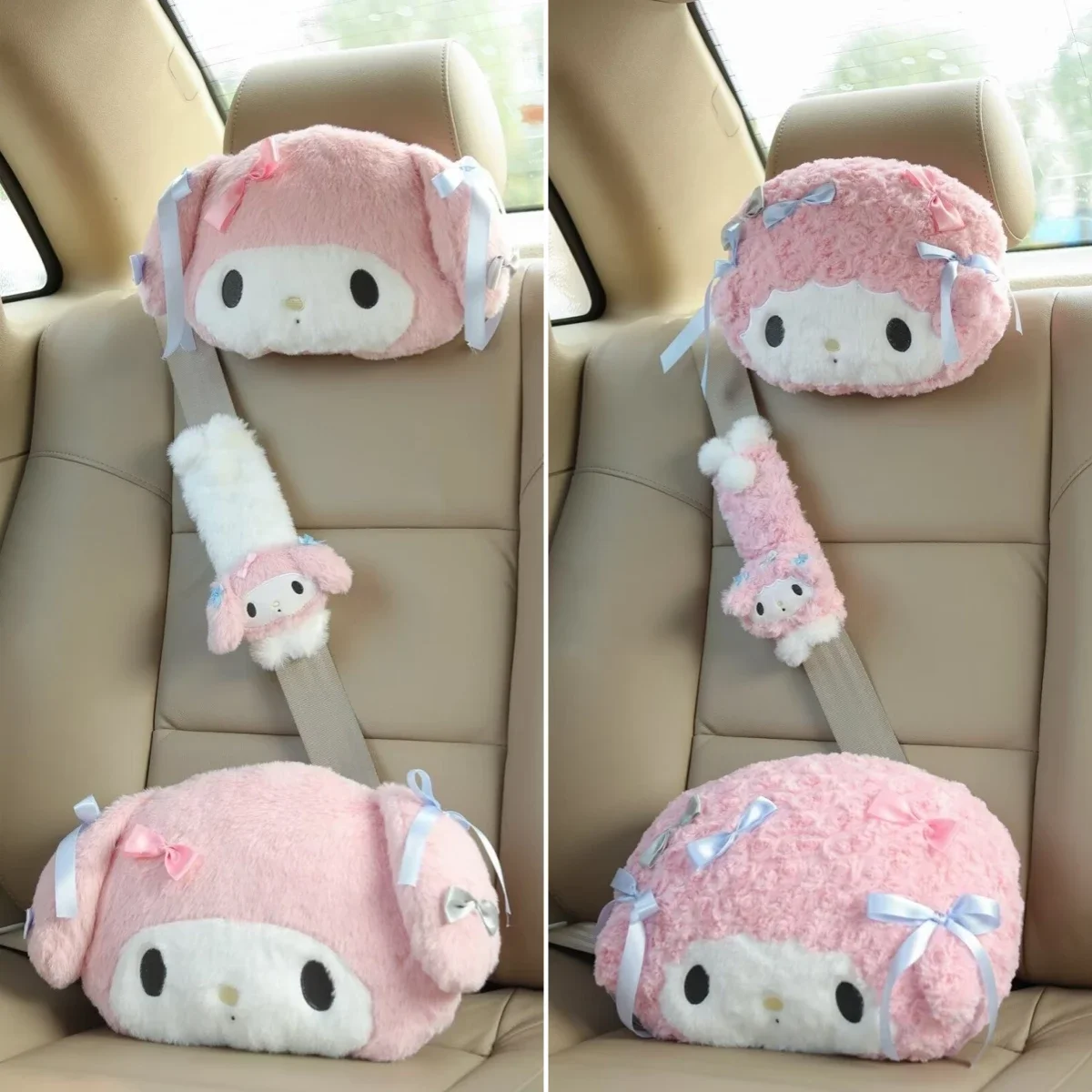 Sanrio Cartoon My Melody Headrest Car Seat Belt Cover Stuffed Anime Back Cushion Throw Pillow Comfortable Car Decor Gifts Girl