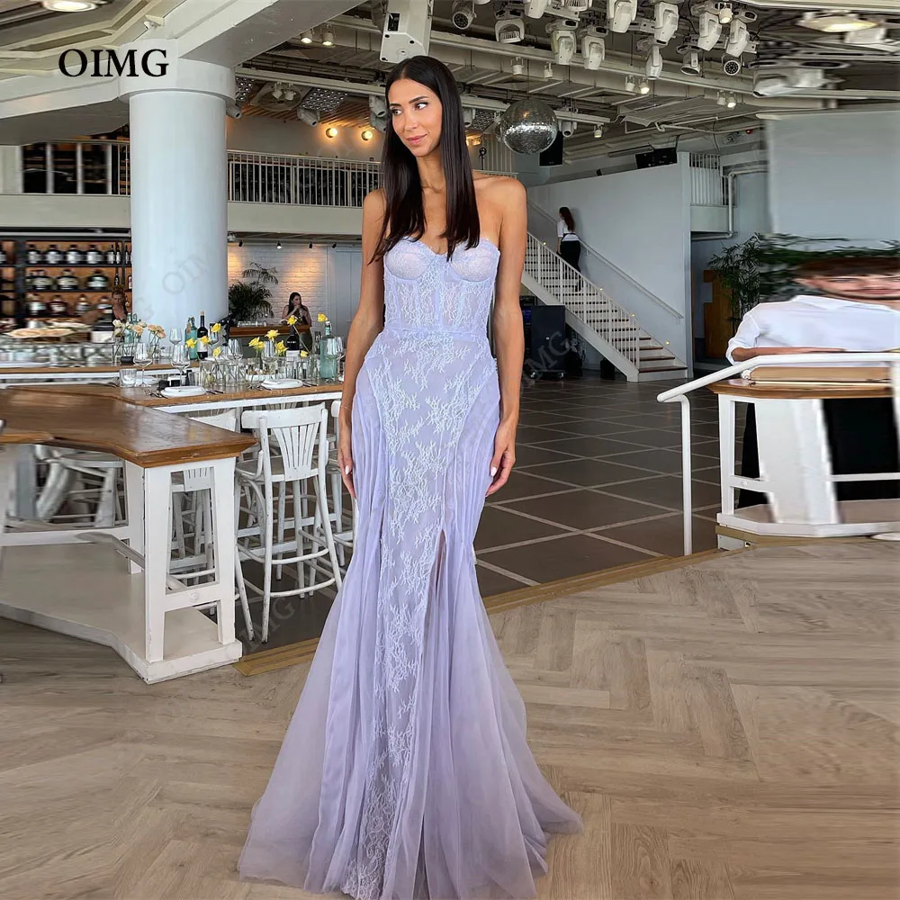 

OIMG Sexy Illusion Long Mermaid Wedding Dresses Sleeveless Sweetheart Bride Bridal Gowns Lace Princess Vestidos De Novia