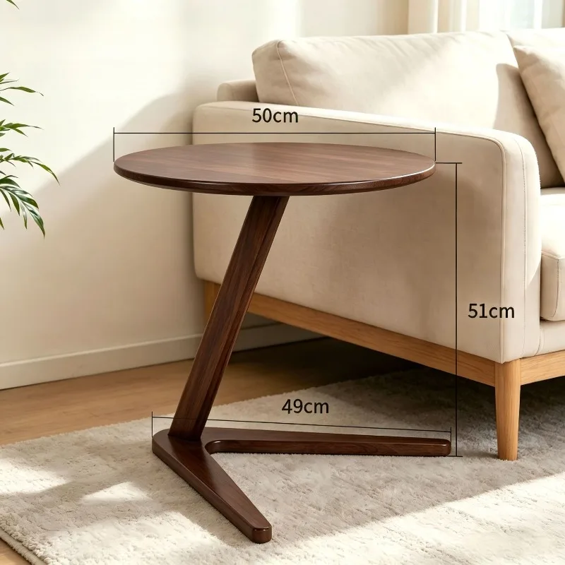 Simple C-shaped solid wood round table, living room solid wood coffee table, sofa side table, light luxury small round table