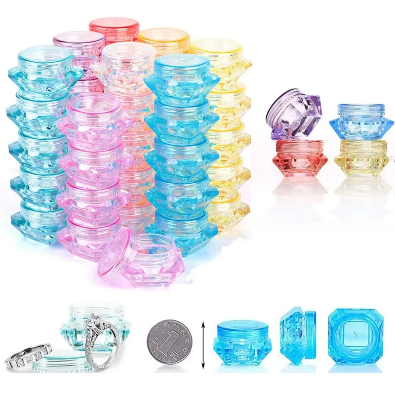 

10Pcs 3g/5g Empty Refillable Clear Acrylic Sample Jar Pot Square Diamond Shape Cosmetic Containers For Eye Shadow Nail Art Cream