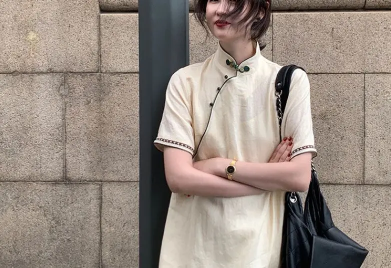 2026 new chinese style women casual daily loose cheongsam dress young lady spring summer fashion cheongsam vestido qipao dress