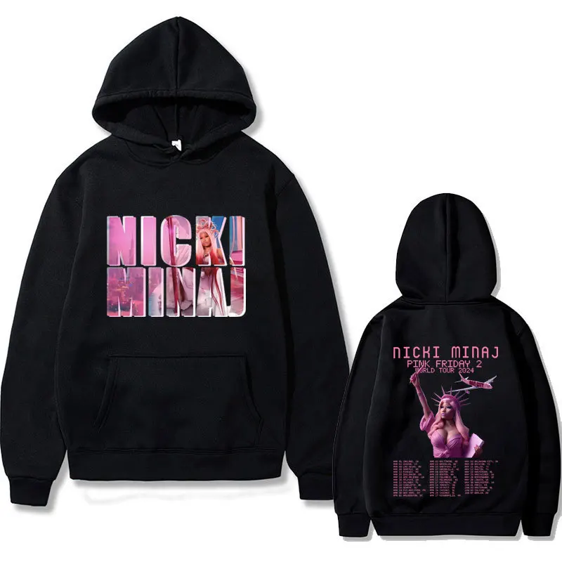 Rapero Nicki Minaj Pink Friday 2025 World Tour Impresión de doble cara Otoño Sudadera con capucha de lana Ropa de manga larga Moda Streetwear