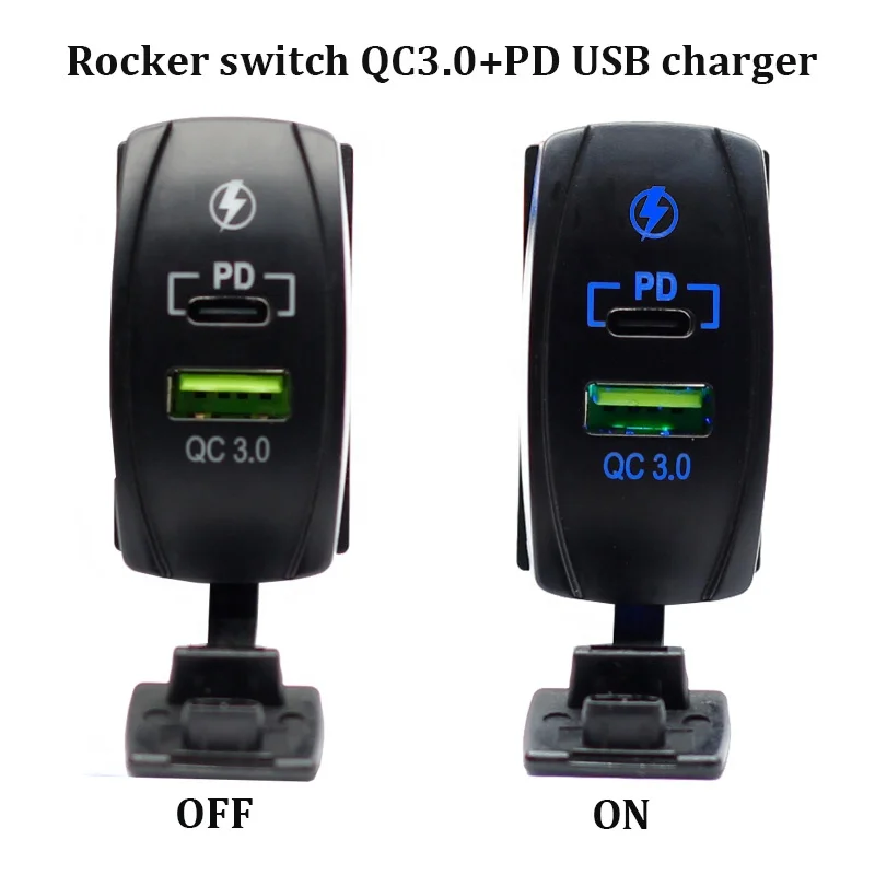 الروك نمط مقاوم للماء PD USB نوع C & QC3.0 شاحن سريع مقبس شحن الطاقة منفذ محول لقارب بحري RV