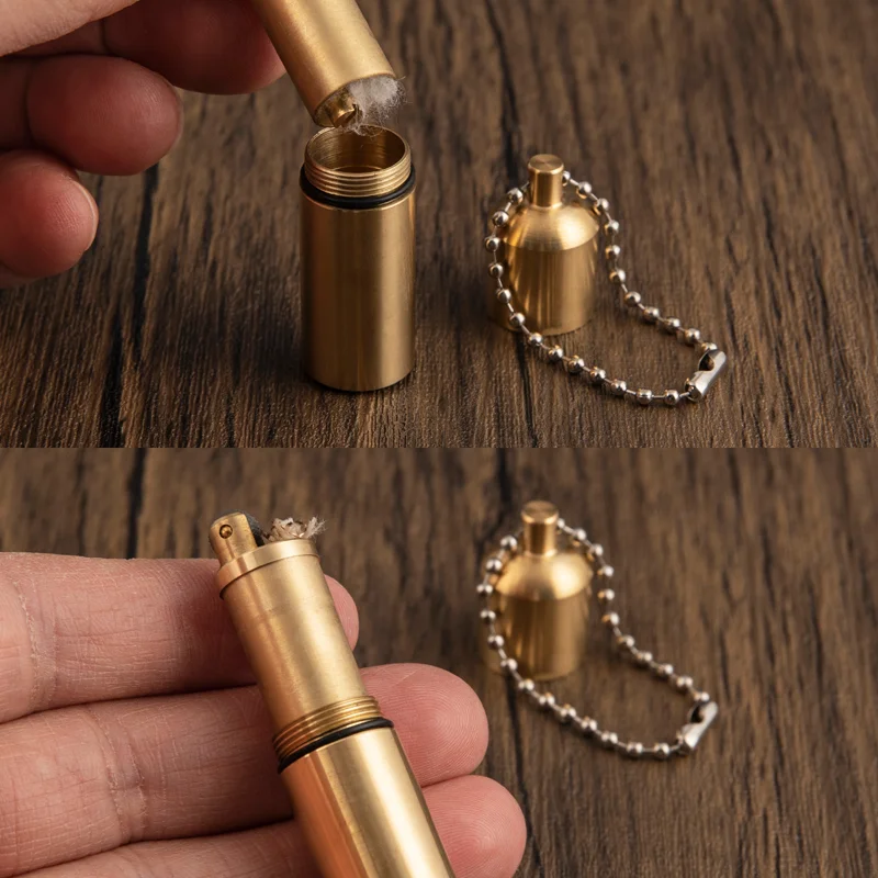 Metal Windproof Peanut Oil Lighter Full Brass Mini Lighter Cute Keychain Creative Cool Lighter Cigarette Accessories Men Gadgets