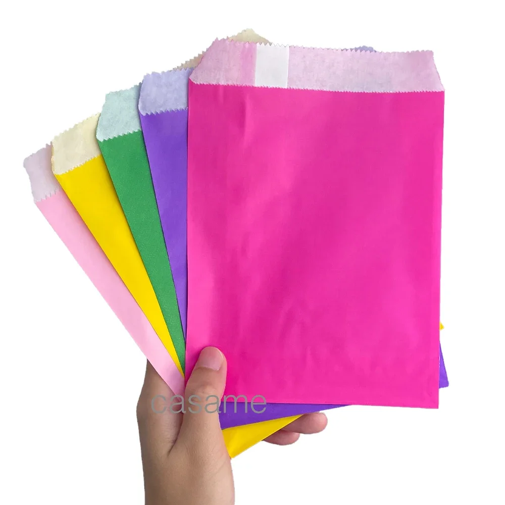 13x18cm Paper Bags Solid Colorful Pure Bags Candy Child Party Birthday Food Paper Kraft Seal Gift Packing Treat Bag Supplies