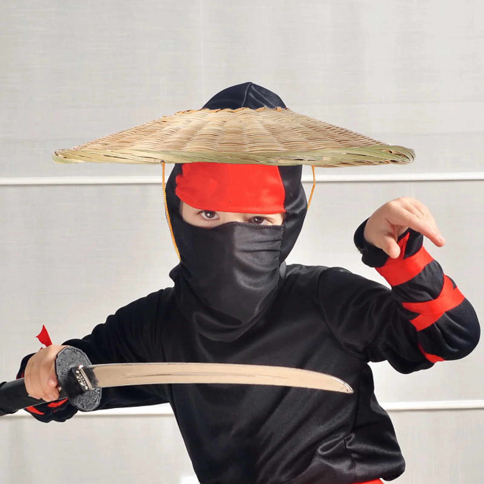 

Детская шляпа-самурай из бамбуковой соломки, коническая форма, для костюмов, косплея ниндзя, аксессуар, солнцезащитная шляпа, для ролевых игр в стиле бушодо, для вечеринок
