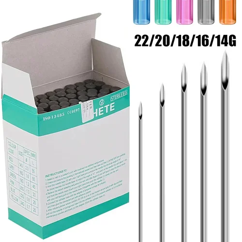 100/50/10 Uds agujas de perforación estériles desechables Piercing corporal aguja de tatuaje oreja nariz lengua herramienta de perforación del vientre 14/16/18/20/22G