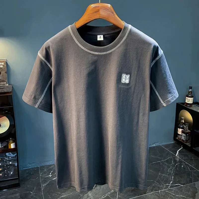 2026 Short sleeved Men's Summer Thin Style Minimally Printed High end T-shirt Large Loose Comfortable Trendy Top