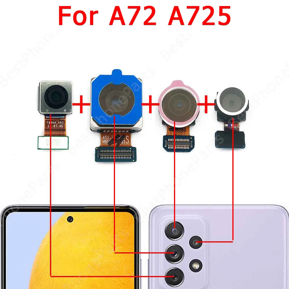 Cámara trasera para Samsung Galaxy A52 A52s A72 A02 A02s A12 A22 A32 A42 5G módulo de cámara trasera repuestos traseros