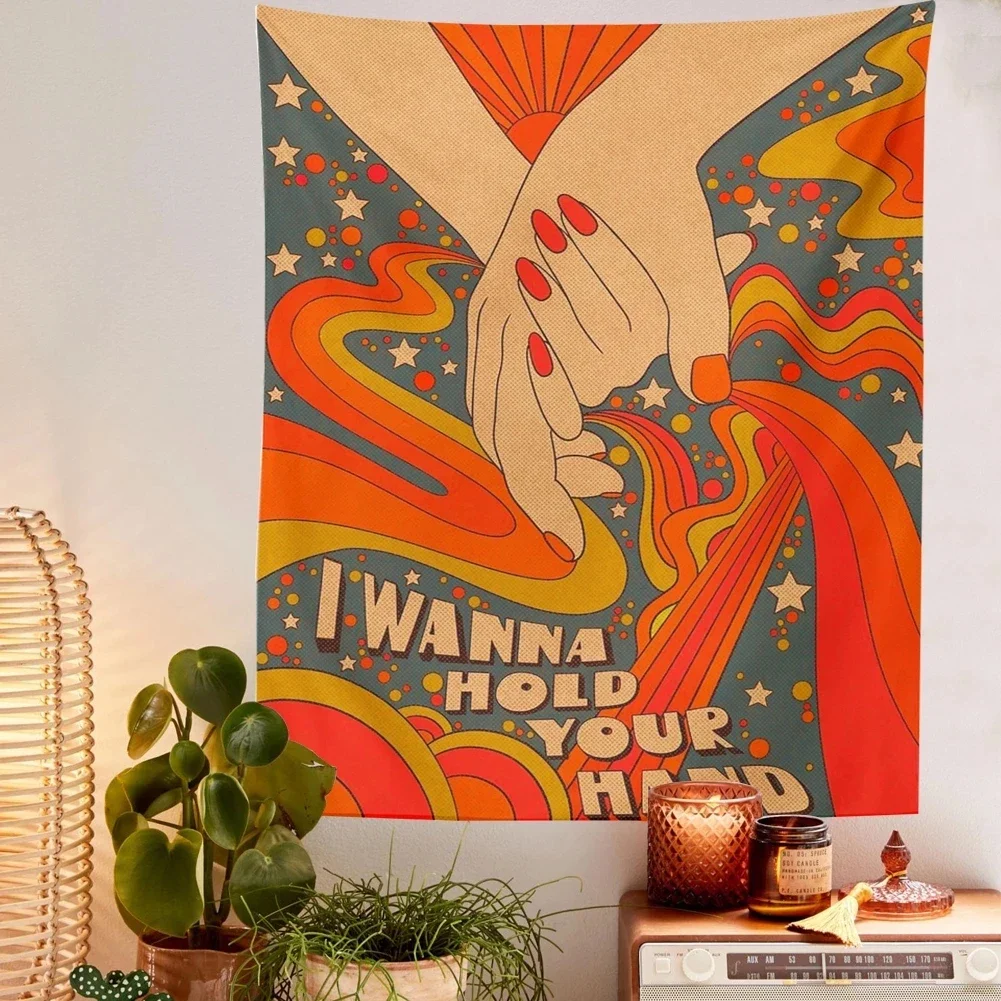 Sun Rainbow Tapestry Wall Hanging Retro Style Sun Trippy Aesthetic Room Decor Home Living Room Bedroom Vintage Boho Wall Art