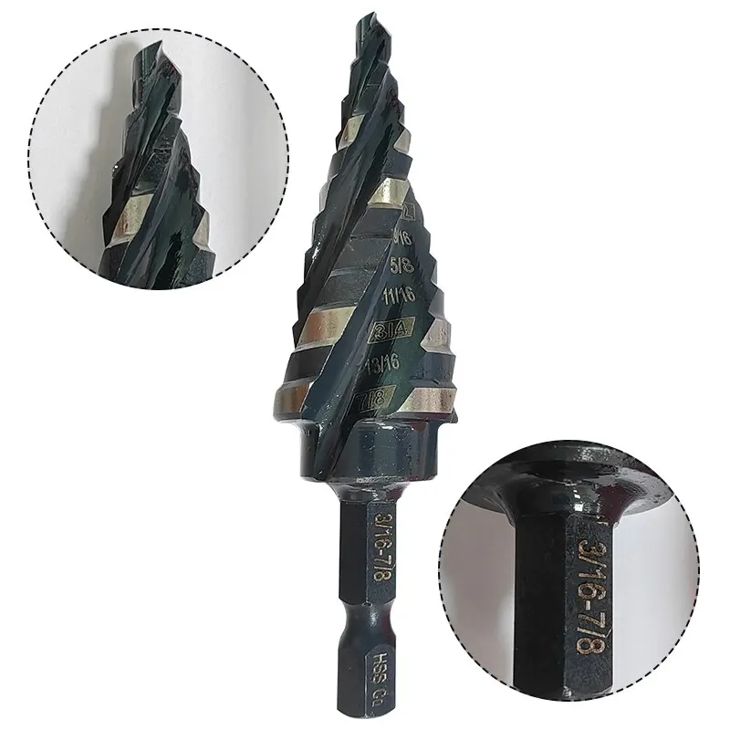 1PC British M35 High-speed Steel 3/16-7/8 Hexagonal Handle Black and White Step Drill Bit Metal Hole Opener Pagoda Drill Tool