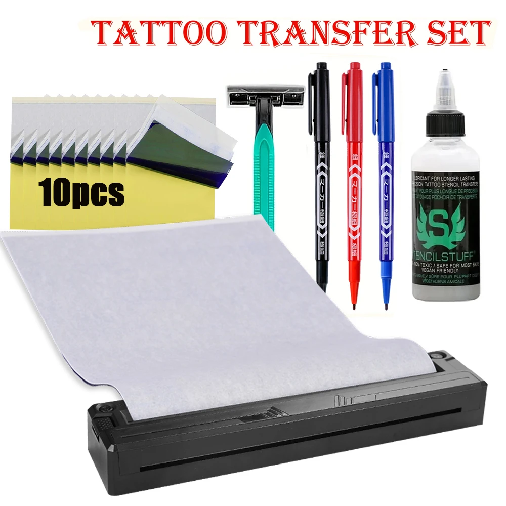 Wireless Tattoo Transfer Machine Kit Portable Wireless Tattoo Stencil Printers with Thermal Stencil Papers Transfer Cream Gel