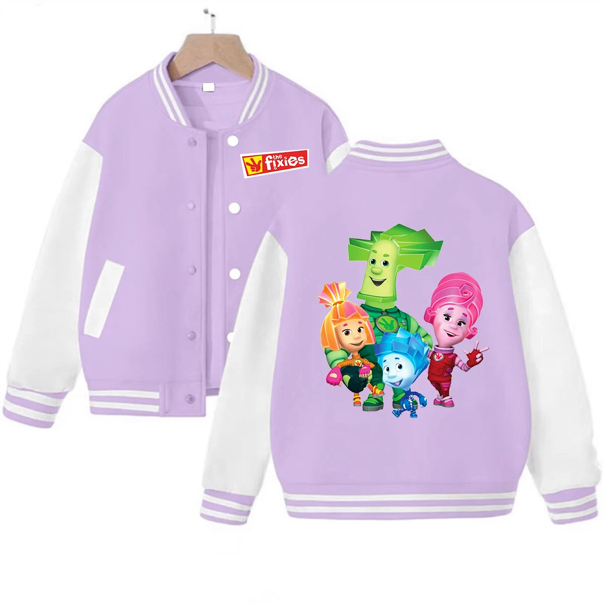 The Fixies Graphic Baseball Jacket Boys Girls Harajuku Sweatshirts Cartoon Print Long Sleeve Coat Autumn Kids Casual Outerwear