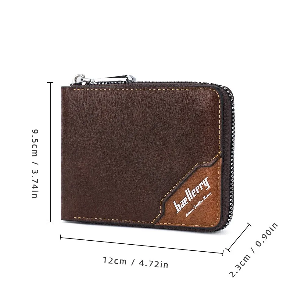 Carteira curta masculina de couro com zíper, bolsa para cartão com letras em inglês, bolsa de couro estilo recreativo urbano, capa para cartão de crédito