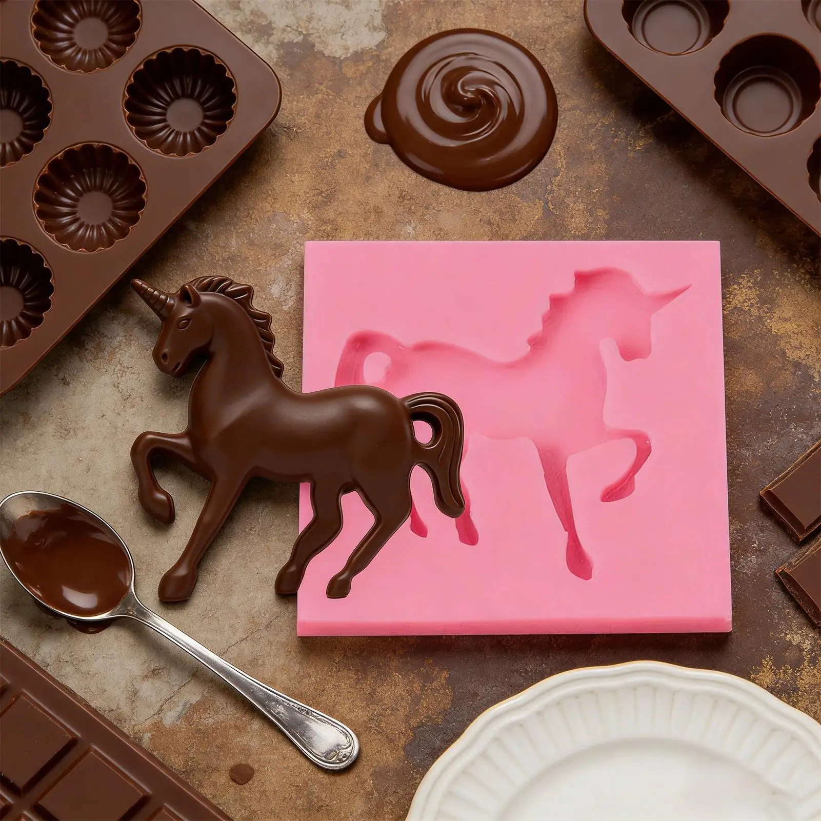 قوالب السيليكون للخبز قابلة لإعادة الاستخدام لطيف غير لاصق 2026 قوالب شوكولاتة فندان على شكل حصان لشمعة الكيك والحلوى والراتنج والحلوى #2