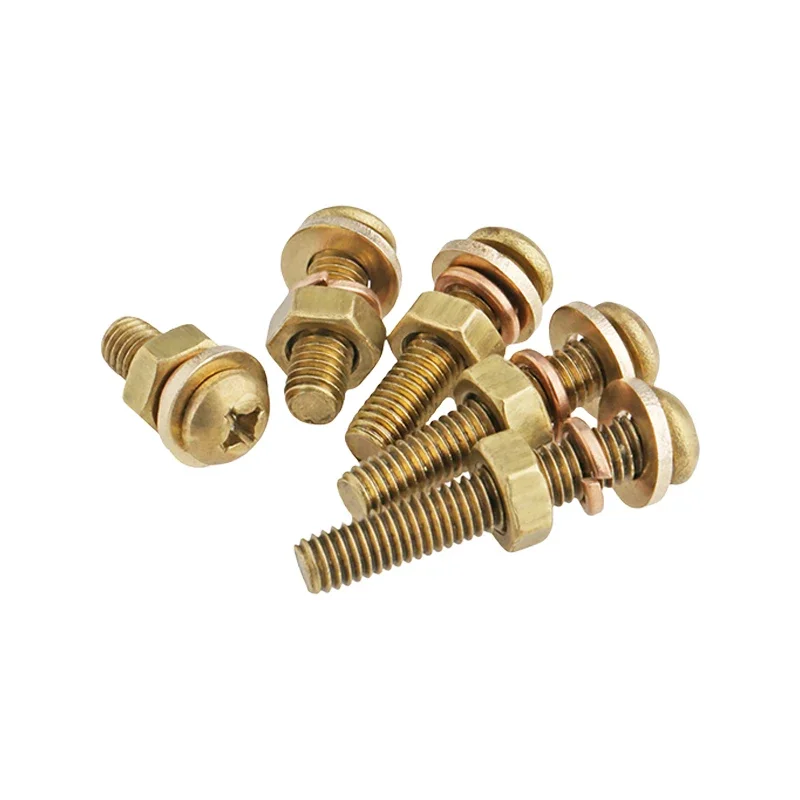 2~10Pcs Round Head Screw Nut Set M3 M4 M5 M6 4~50mm Brass Phillips Machine Screws with Washers and Nuts