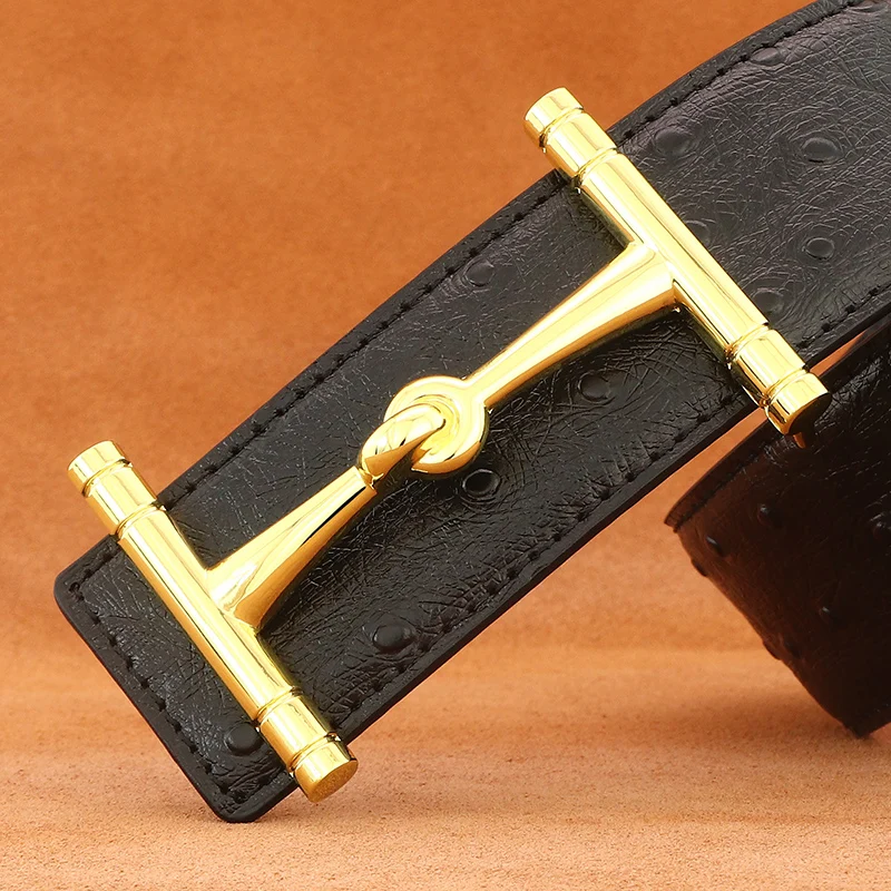 

Дизайнерские ремни с узлом и пряжкой, мужские ремни высокого качества из натуральной кожи шириной 3,8 см, страусиный узор, джинсы для молодых мужчин, ceinture homme, серые