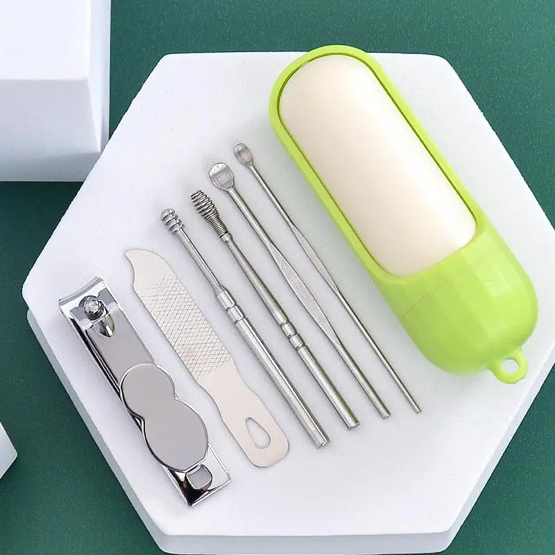 6Pcs Stainless Steel Nail Cutter Pedicure Scissors Set With Capsule Shaped Storage Box Portable Manicure And Pedicure Tool