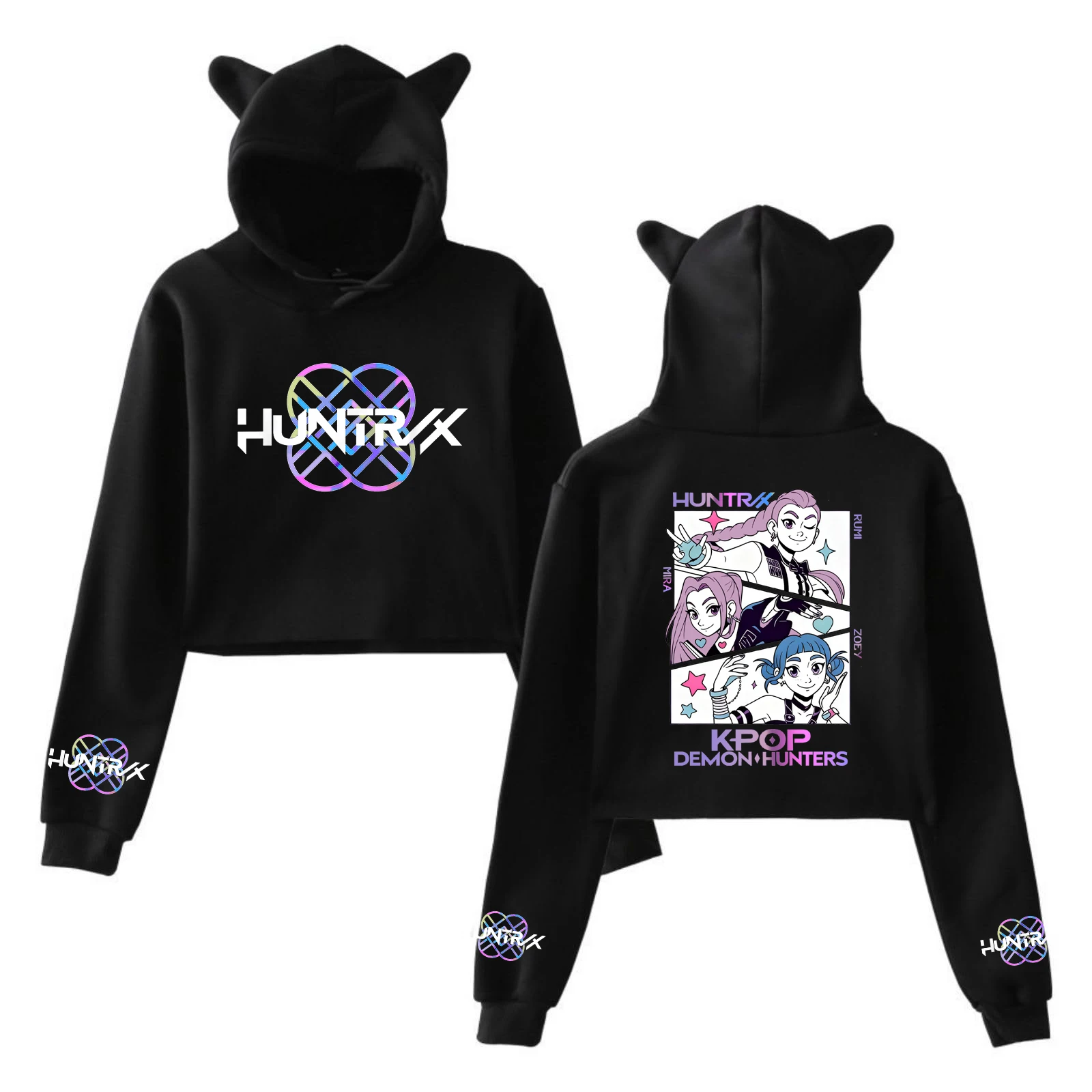 Kpop شيطان الصيادين طباعة المحاصيل قمم آذان القط مثير البلوز طويلة الأكمام الأزياء هوديي هدايا عيد الميلاد لصديقتك #2