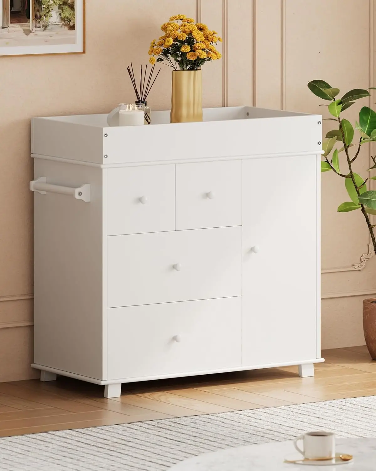 طاولة تغيير خزانة الأطفال مع 3 أدراج ومحطة تغيير الحفاضات الحديثة مع سرير تخزين الوسادة #6