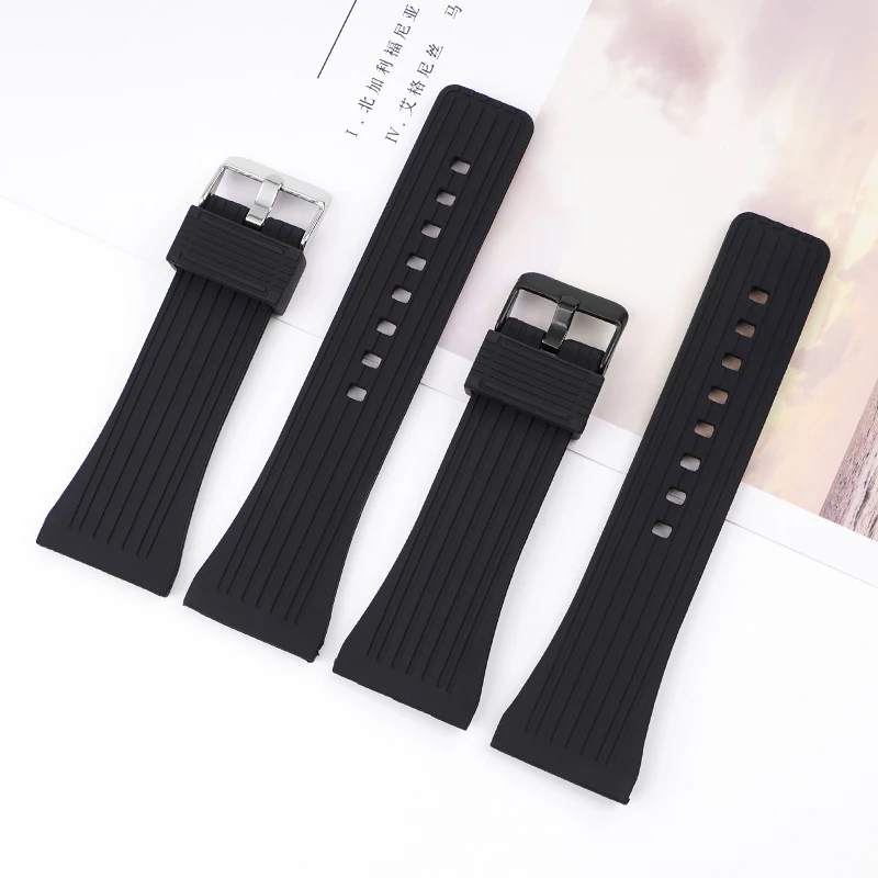 Big Size Silicone Strap 22mm 30mm Men Black Sport Waterproof Rubber Bracelet Stainless Steel Pin Buckle Watch Band Accessories