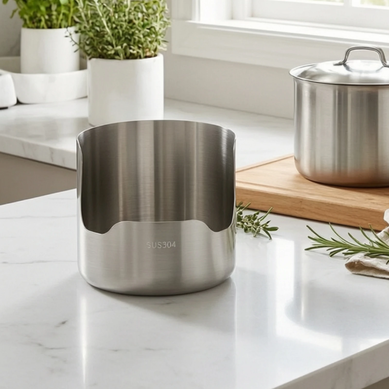 Stainless Steel Utensil Holder Dishwasher Safe Utensil Holder with Cutout Countertop Container Compact for Home Cooks