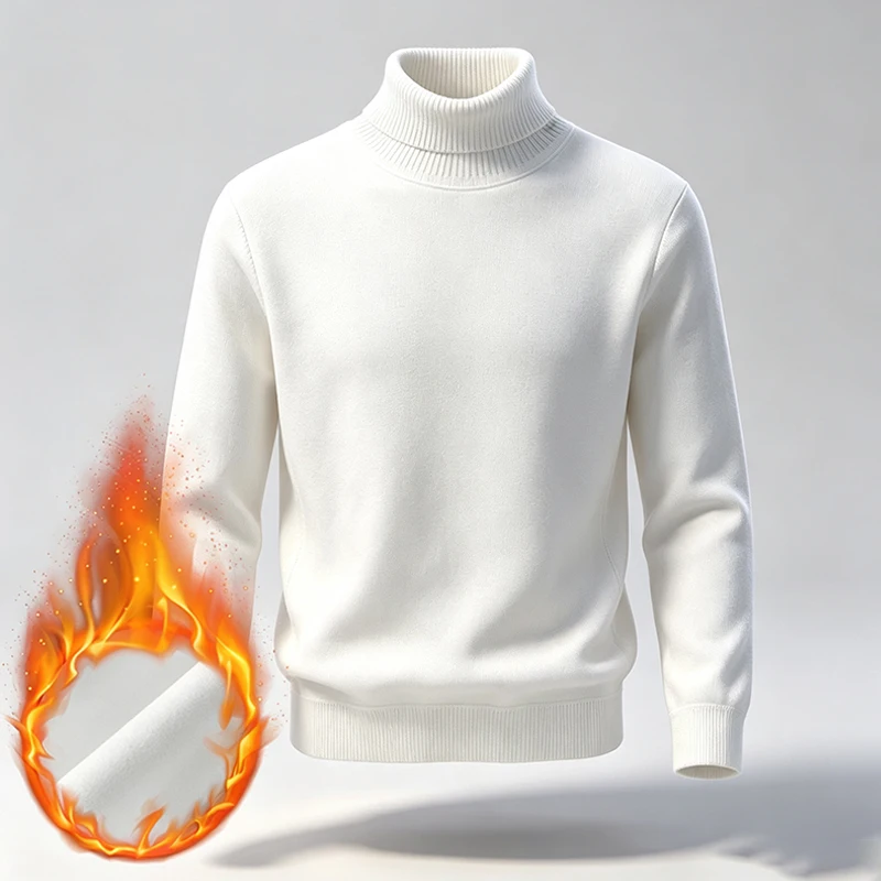 Herren Fleece-gefütterter Rollkragenpullover mit langen Ärmeln, gerippten Bündchen und Saum, Thermo-Pullover für die kalte Jahreszeit, alltägliche Freizeitkleidung für den Arbeitsweg. – Detail 7
