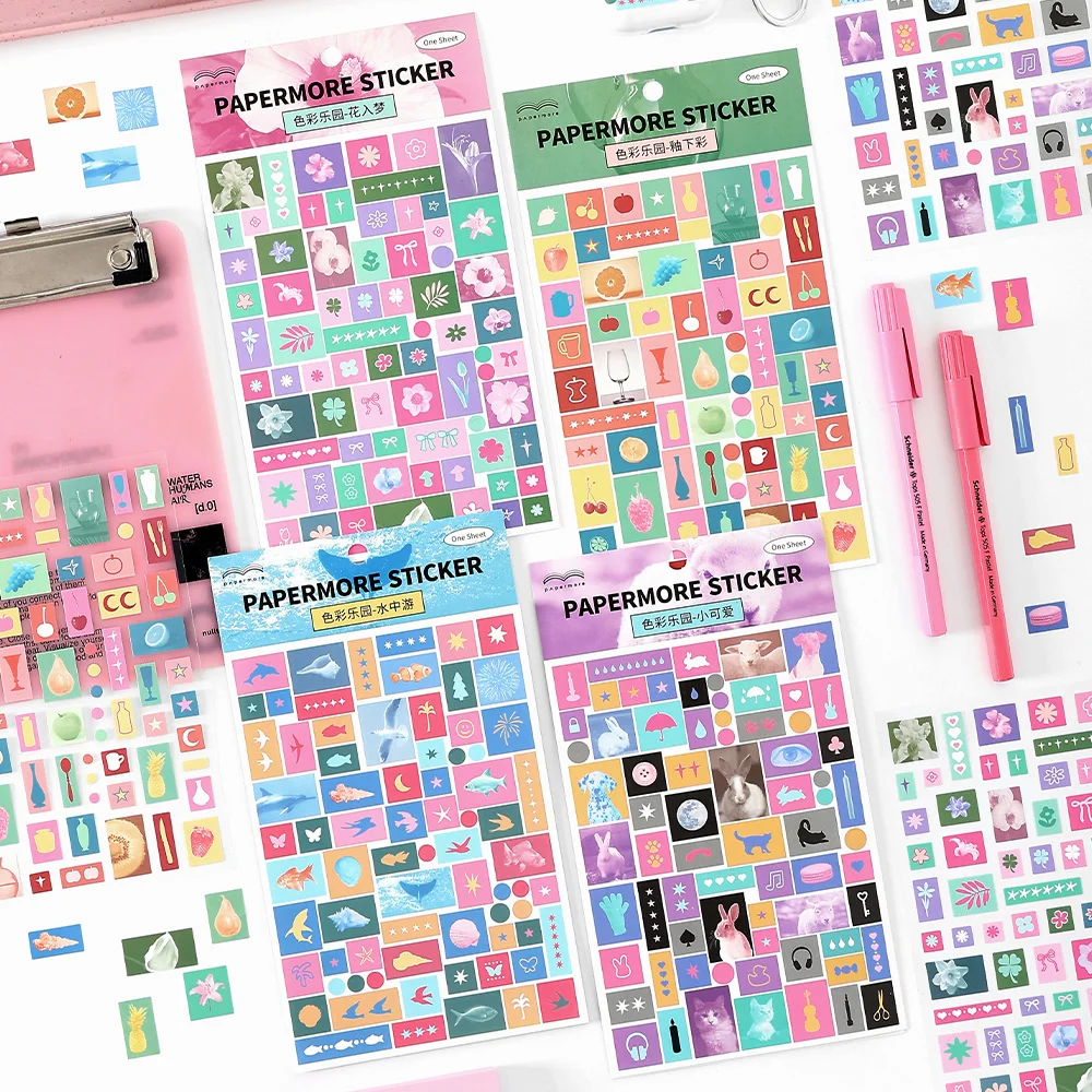 

12 упаковок/лот Color Paradise Series, милая декоративная ретро-клейкая наклейка из синтетической бумаги