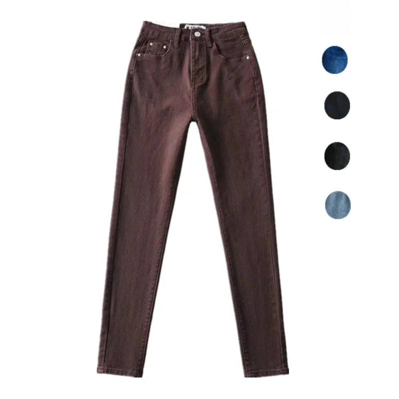 

High Waist Stretchy Slim Fit Jeans Personali Retro High Elastici Long Pants Women's Faion Spring Collection Deep Color