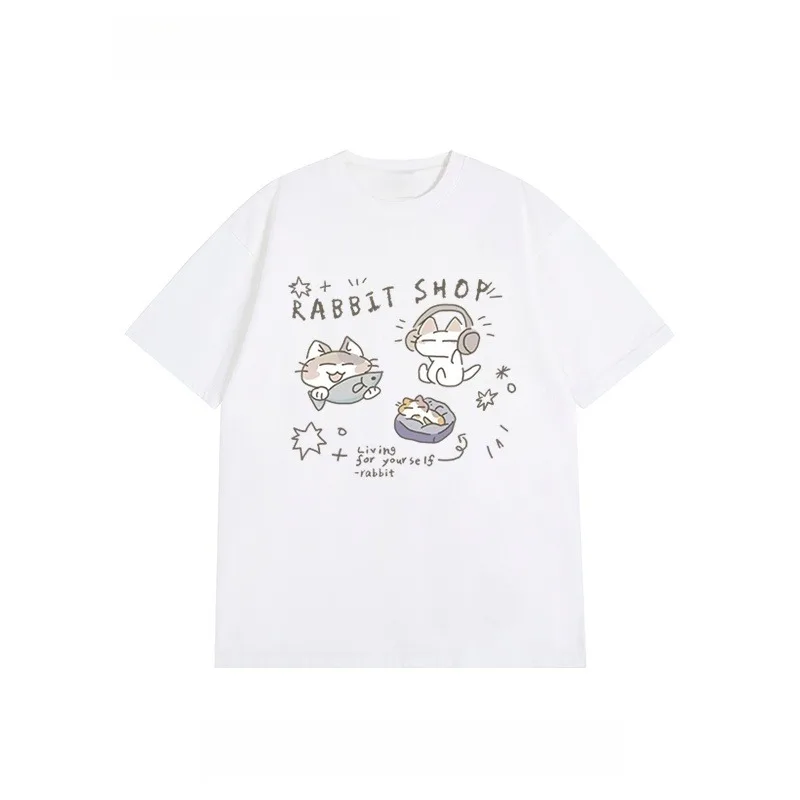 

Japanese Cute Kitten 3D Printed Short Sleeved Summer New Casual Loose and Versatile Couple Style Quick Drying Top Trendy