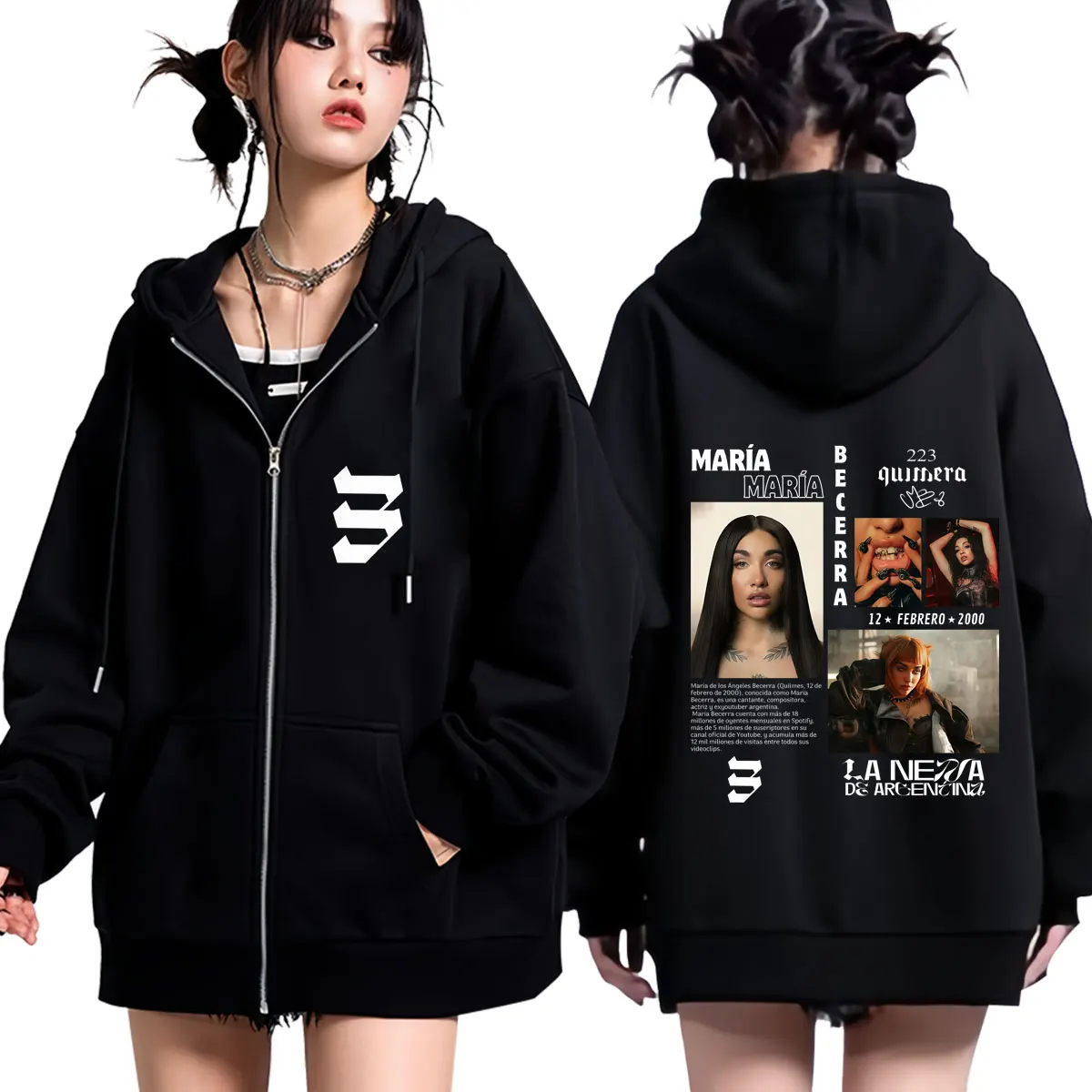 Singer Maria Becerra Album 2026 Tour Zipper Hoodie Men Women Hip Hop Sweatshirts Long Sleeves Loose Casual Vintage Zip Up Jacket