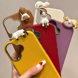 Simple Cute Cat 3D DIY Doll Cat Case Compatible for IPhone 13 16 15 11 14 12 Pro Max 16 15 Plus XR X XS Max Leather Frame Case
