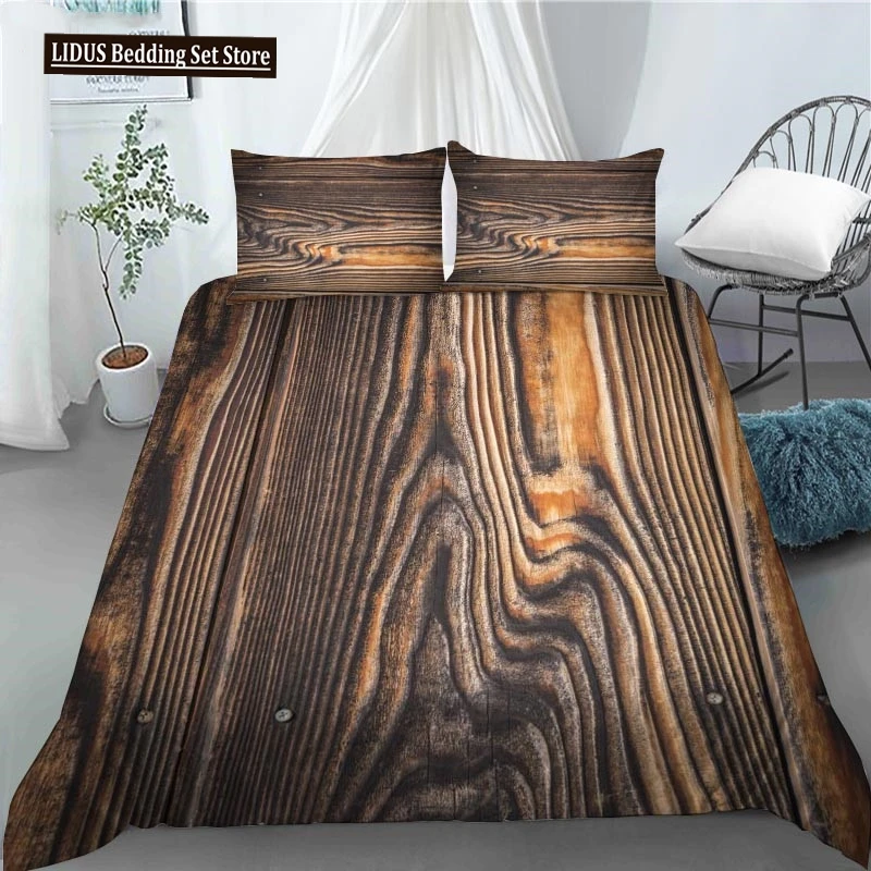 

3D Colorful Retro Wood Pattern Duvet Cover Polyester Quilt Cover With Pillowcase Kids Adults Home Bedroom Decor King Queen Size