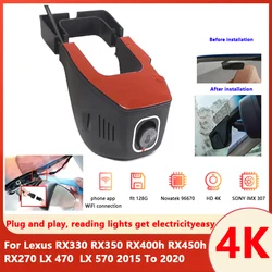 4K Car DVR Wifi Video Recorder Dash Camera Control Phone APP For Lexus RX330 RX350 RX400h RX450h RX270 LX470 LX570 2015 To 2020