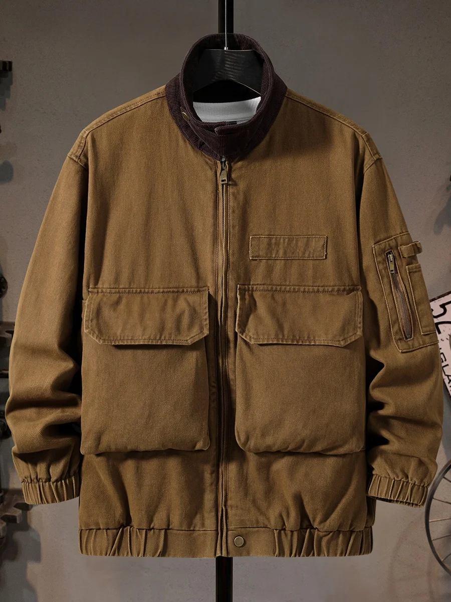 

American Retro Workwear Jaet Men's Loose Fit Detroit Multi-ket Hunting Denim Coat Casual Outdoor Faion 2025 New Trend