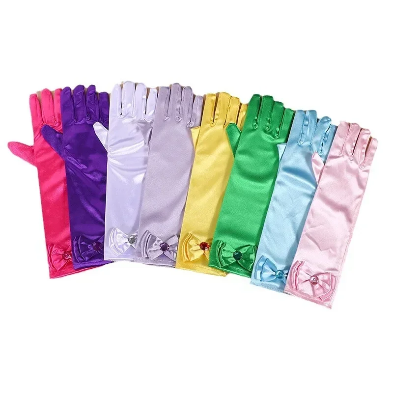 

Детские длинные перчатки принцессы для девочек, день рождения, свадьба, Эльза, Анна, аксессуары, Золушка, Белль, София, 10-цветный комплект с длинными пальцами