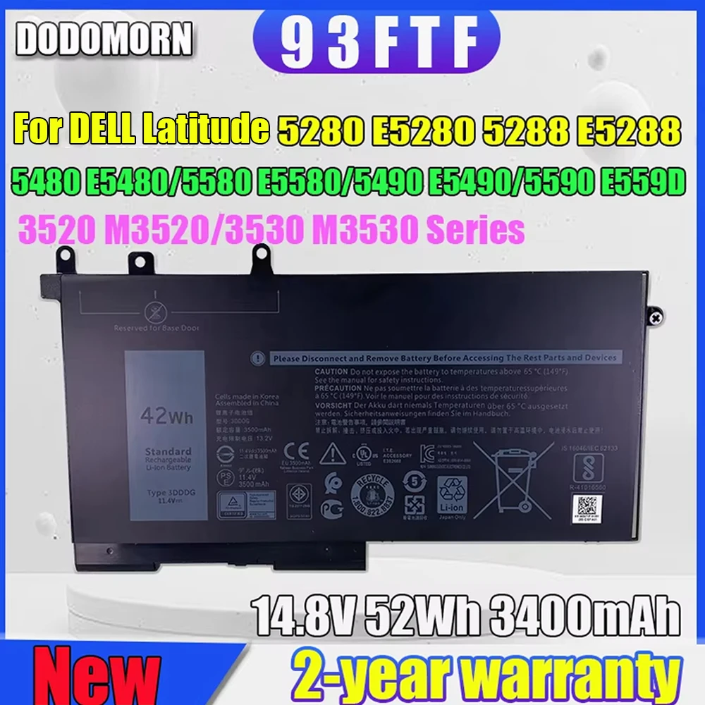 

Compatible with Dell Latitude 5280 5480 5580 E5280 E5480 E5580 E5290 E5490 E5590 series new laptop battery 93FTF 3DDDG DODOMORN