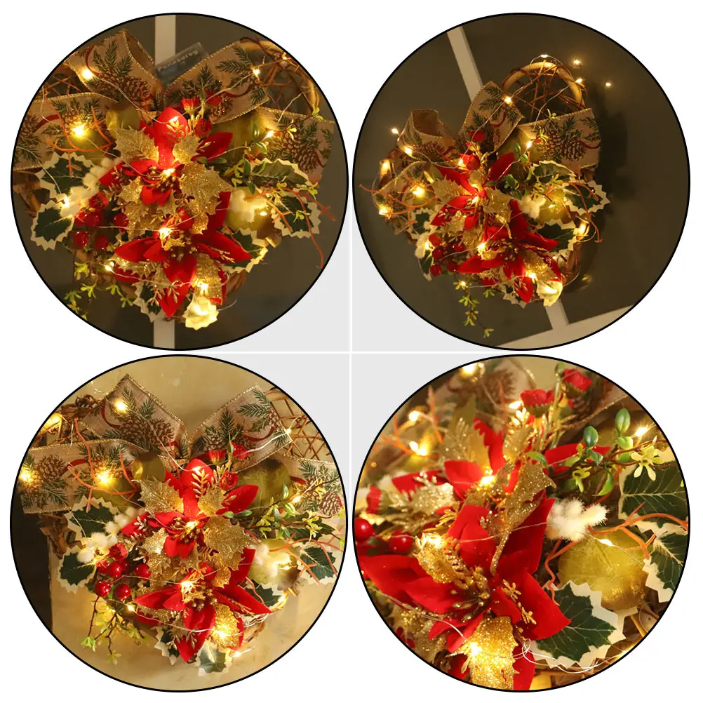 

1pc Xmas Ornament Garland Heart Glowing Garland Shaped Wreath Hanging Light Decor Festival Party Scene Xmas Supply