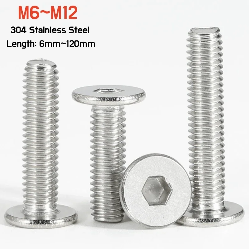 M6 M8 M10 M12 CM Hex Hexagon Socket Ultra Thin Super Low Flat Wafer Head Allen Cap Screw Bolt 304 stainless steel Length 6~120mm