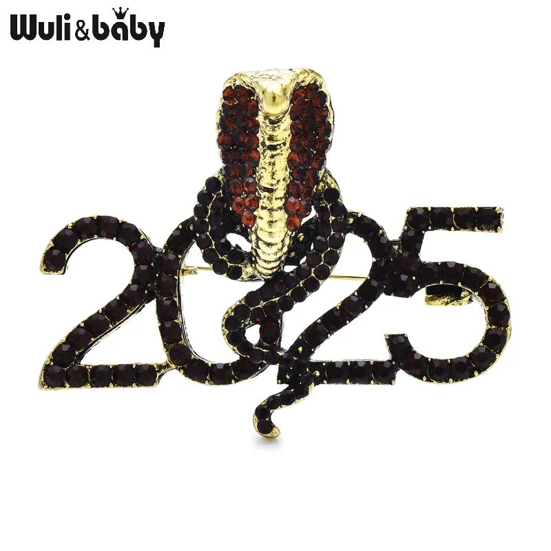 Wuli&baby 2025 New Year Cobra Snake Brooches For Women Unisex 2-color Rhinestone Party Brooch Pins Gifts