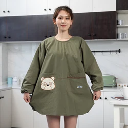 Cartoon Bear Antifouling Apron Kitchen Long sleeved Overalls Waterproof Restaurant Worker Supermarket Florist Apron For Women