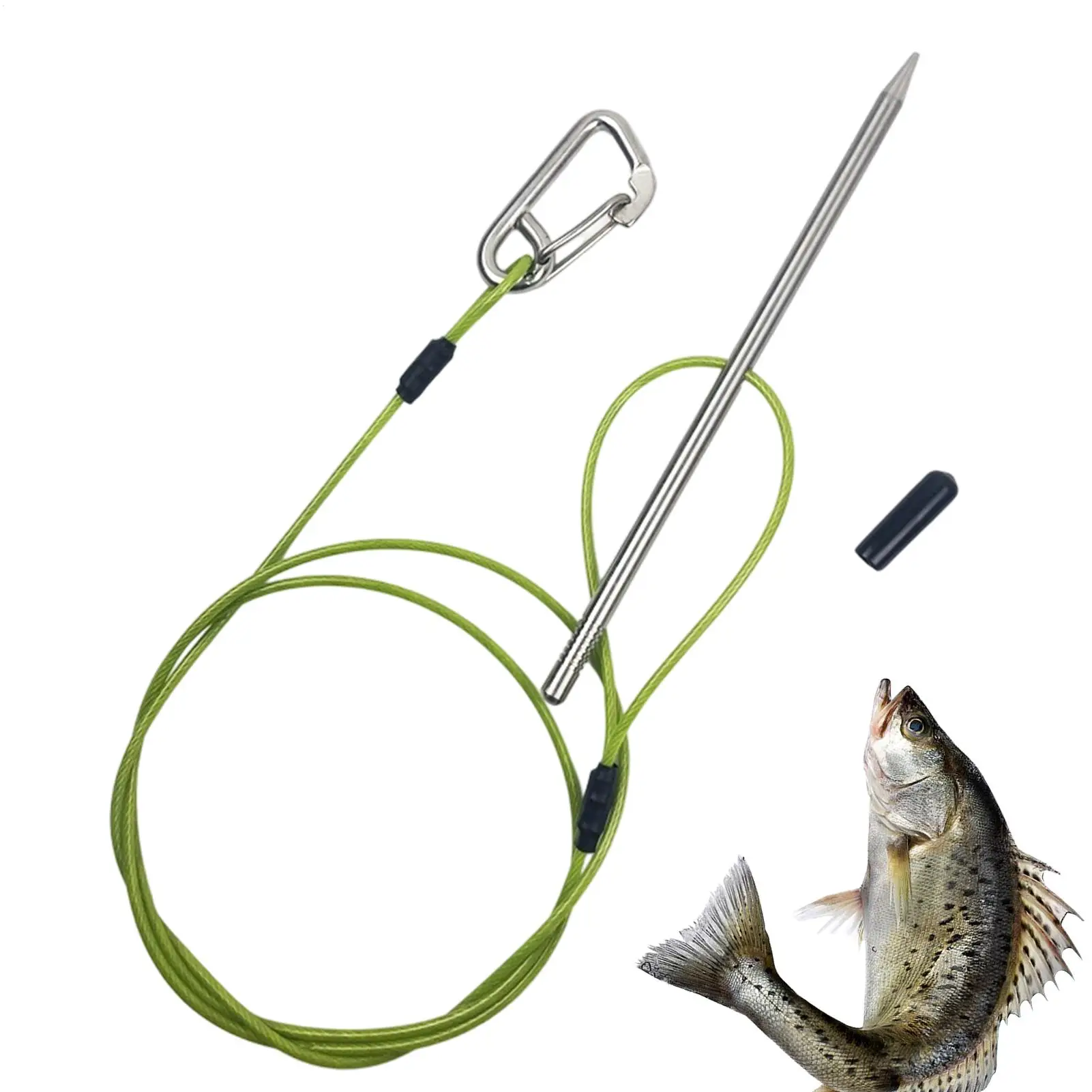 

Fish Stringer Stainless Steel Cable Clamp With Carabiner Kayak Fishing Stringer For Scuba Kayaking Lake Pond Seaside Stream