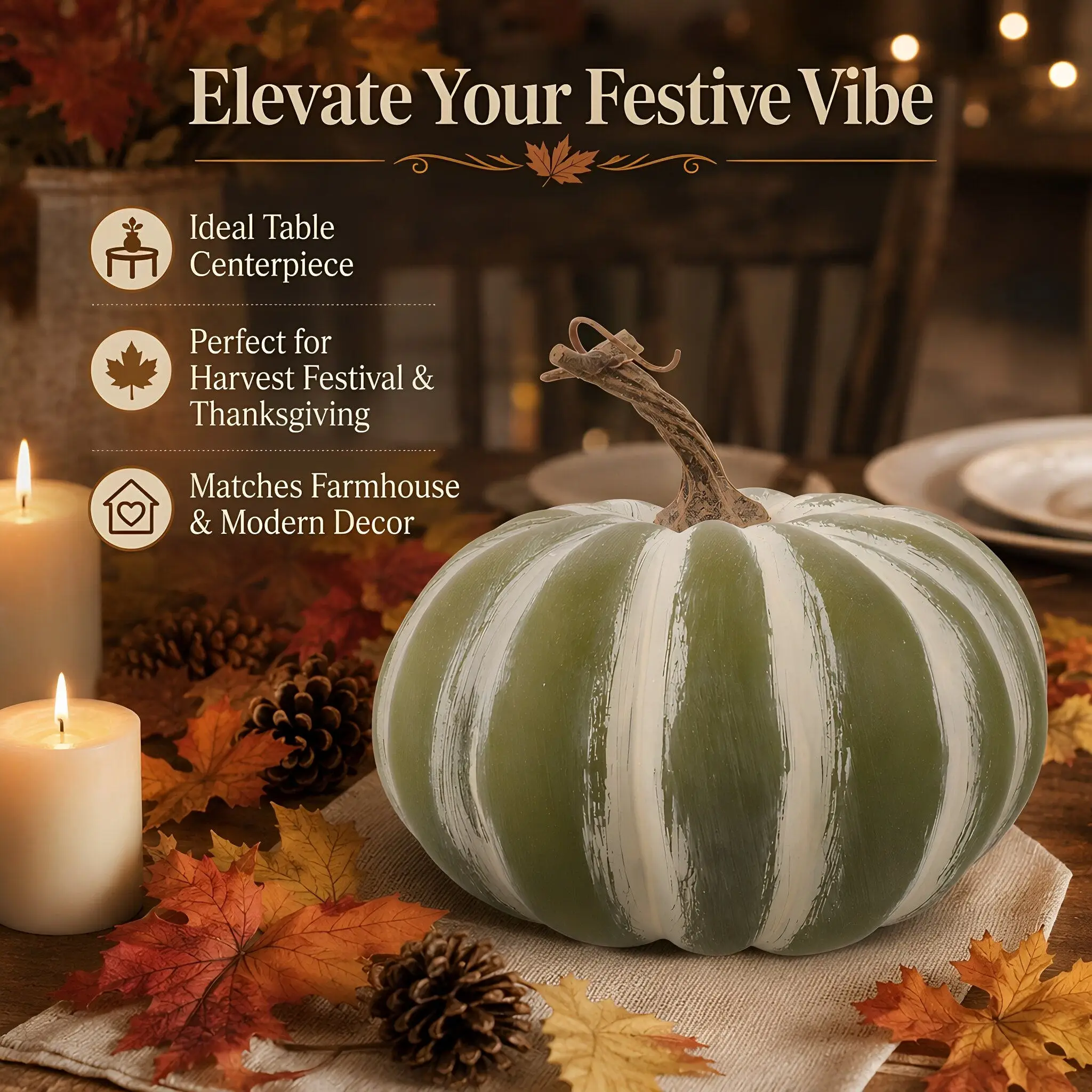 Large Green Fake Pumpkin 7'' Artificial Cushaw Autumn Fall Pumpkin Foam Decoration Realistic Thanksgiving Party Harvest Table - view 3