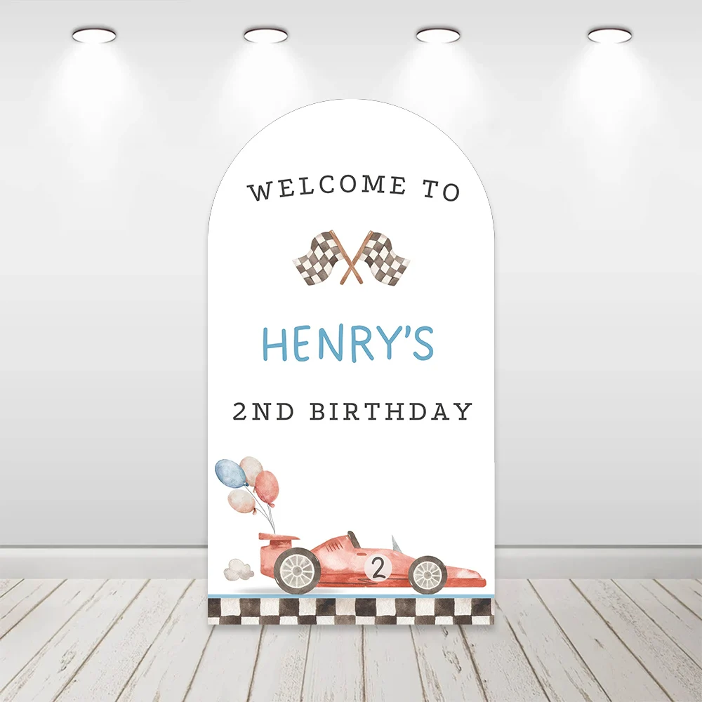 Mehofond Custom 2-Sided Welcome Race Car Two Fast Kid Boys Birthday Party Baby Shower Covers Arch Wall Background Decor Backdrop