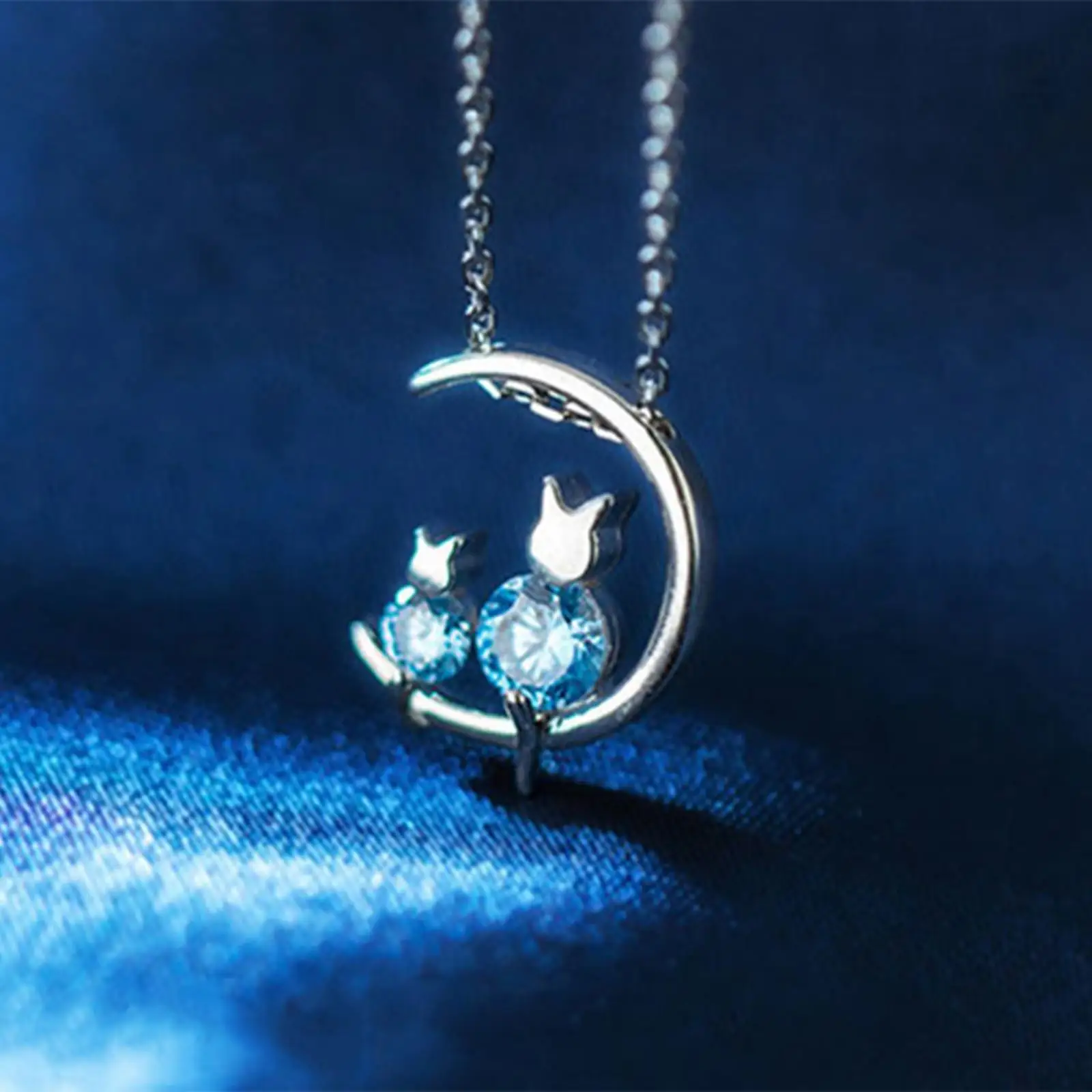 Necklaces For Women Trendy Simple Boyfriend Personality Fashion Fresh Cat Necklace Necklace Blue Zircon цепочка на шею женская