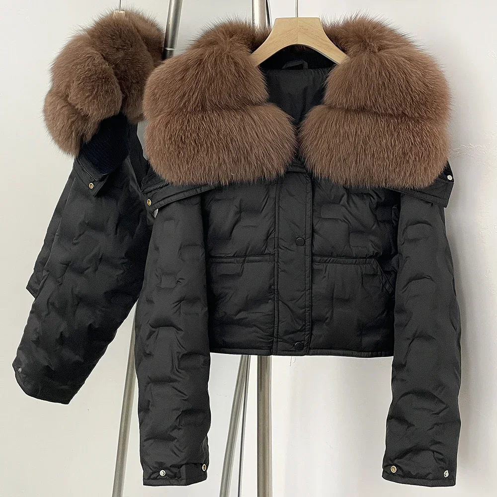 

OFTBUY Пушистое пальто с длинным рукавом Белое утиное пуховое пальто Женская короткая куртка из натурального меха Толстая теплая пуховая куртка из лисьего меха Женская зимняя куртка