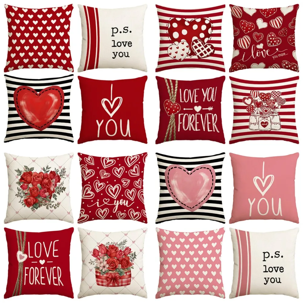 4Pcs Valentine's Day Red Heart Pattern Throw Pillow, Valentine's Day Home Decorative Cushion, Soft Plush Cushion With Inser